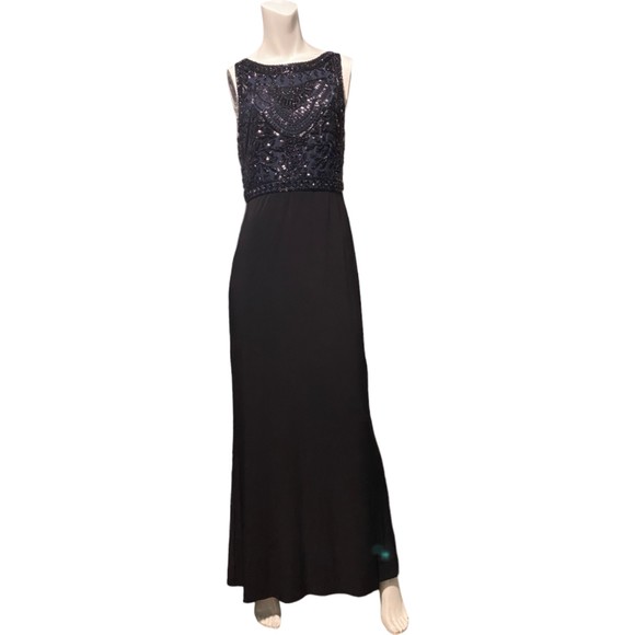 ADRIANNA PAPELL Black Maxi Dress w/Beaded Bodice Size 8 - Picture 13 of 13